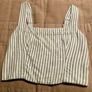 Abercrombie & Fitch Green and White Striped Linen-Blend Tank Top